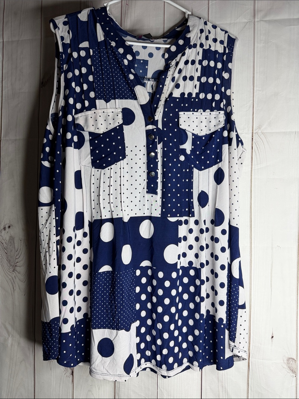 Vintage Cocomo Blue & White Sleeveless Patchwork Polka Dot Tunic 2xl -1177
